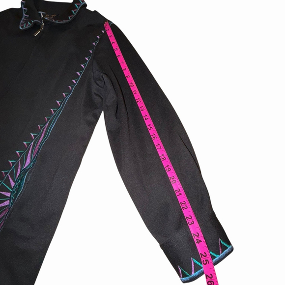 Bob Mackie Wearable Art Jacket Embroidered Moon Sunrise Womens XL Black Purple - Picture 9 of 11